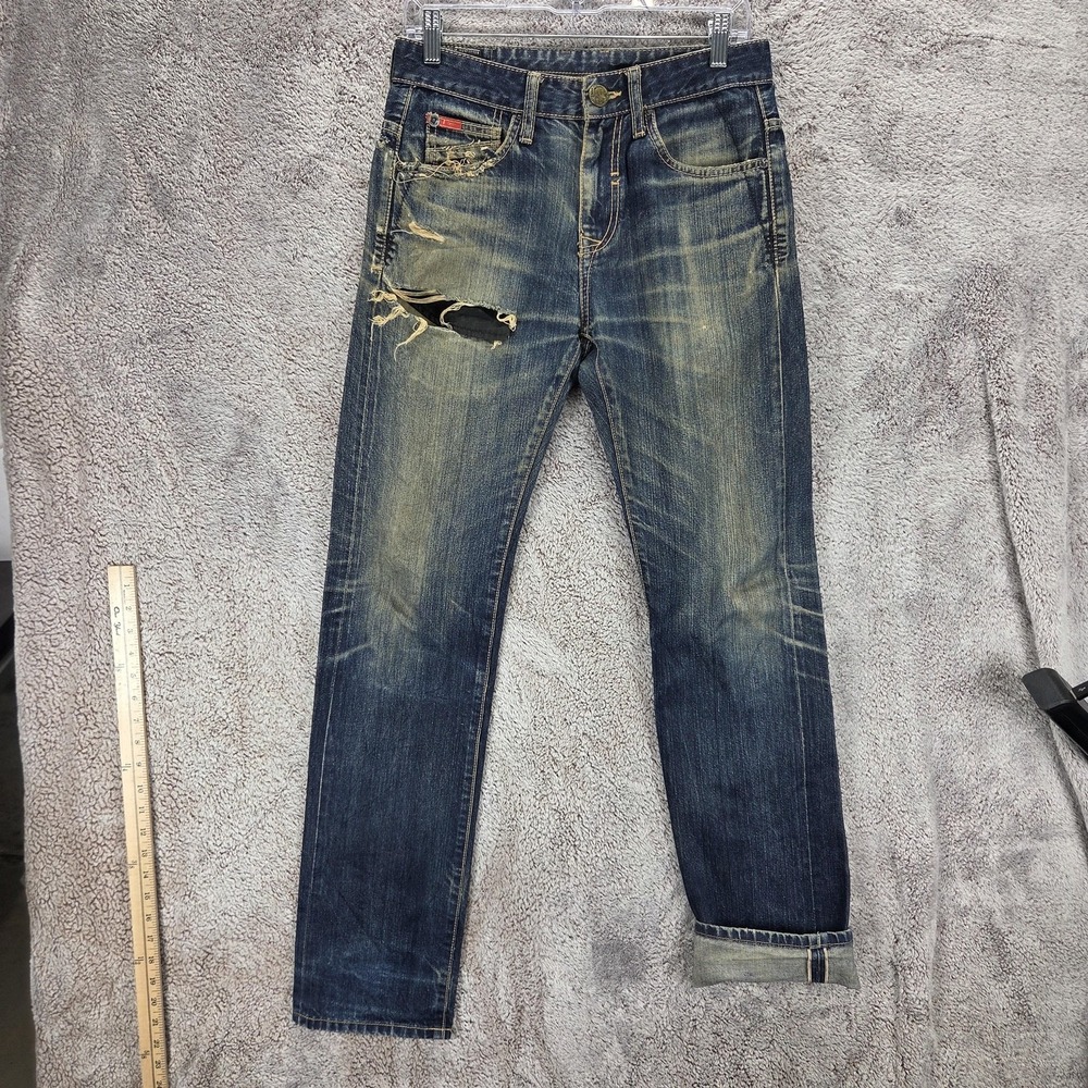 Lee Cooper Jeans Mens 29x32 Blue Selvedge Thrashed Whiskers Honeycomb